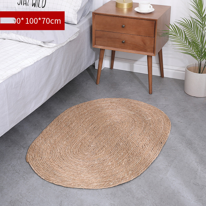 Tapis rond en rotin tissé à la main pour salon, chambre et table basse, style simple en paille