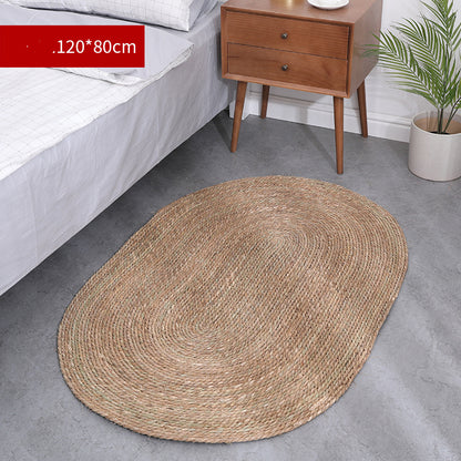 Tapis rond en rotin tissé à la main pour salon, chambre et table basse, style simple en paille