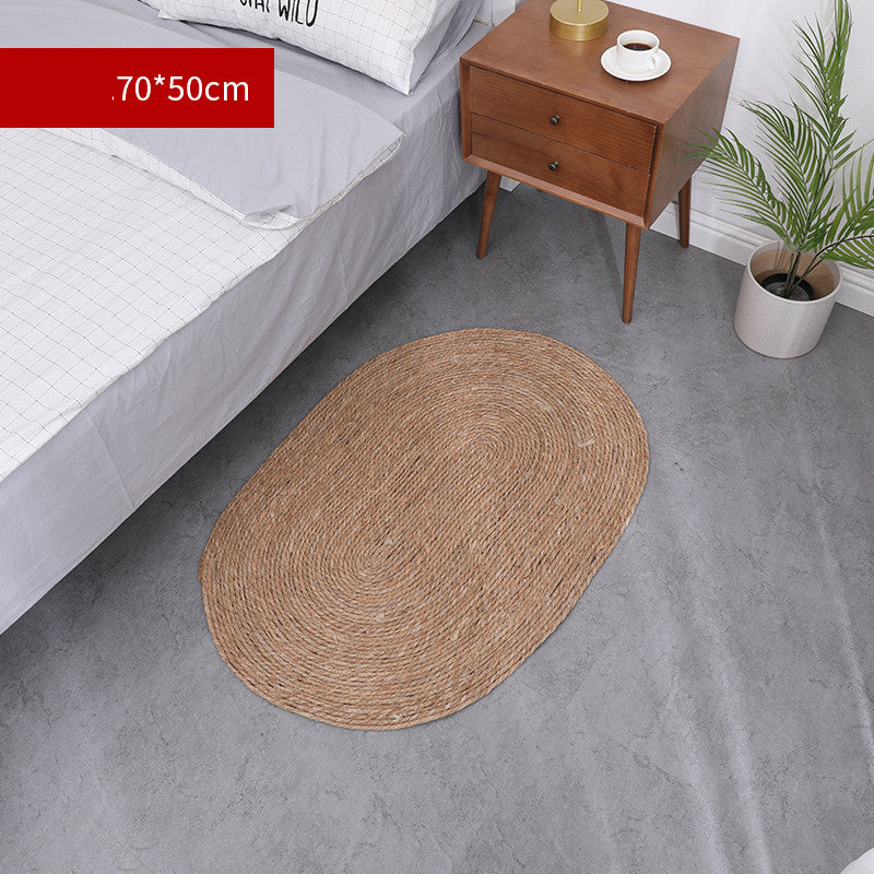 Tapis rond en rotin tissé à la main pour salon, chambre et table basse, style simple en paille