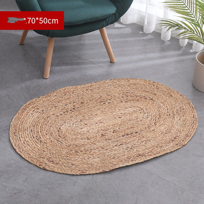 Tapis rond en rotin tissé à la main pour salon, chambre et table basse, style simple en paille