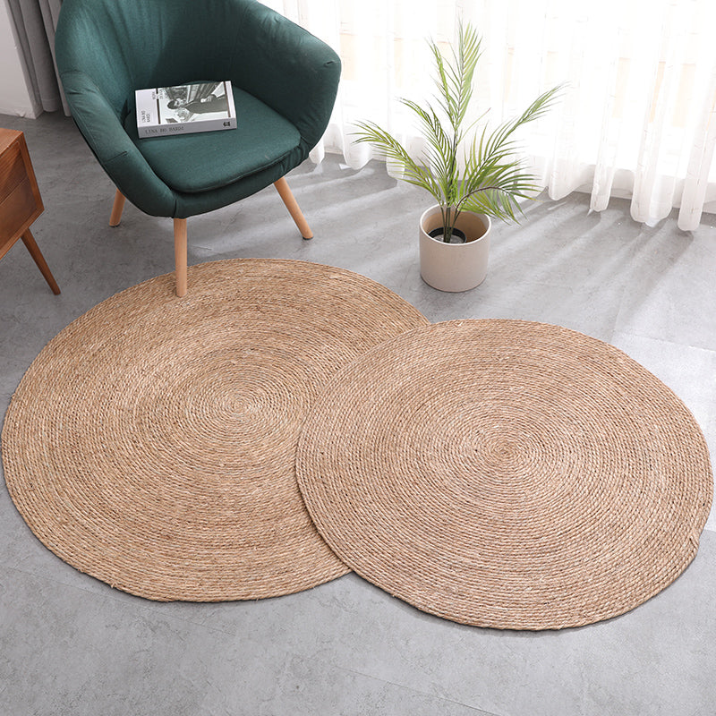 Tapis rond en rotin tissé à la main pour salon, chambre et table basse, style simple en paille