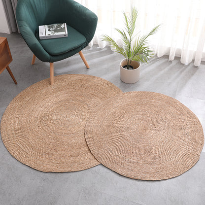 Tapis rond en rotin tissé à la main pour salon, chambre et table basse, style simple en paille
