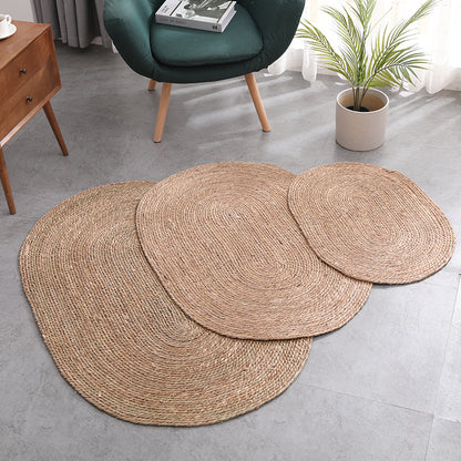 Tapis rond en rotin tissé à la main pour salon, chambre et table basse, style simple en paille