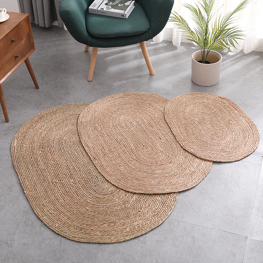 Tapis rond en rotin tissé à la main pour salon, chambre et table basse, style simple en paille