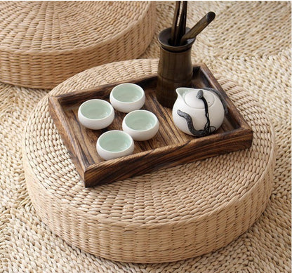 Coussin futon champêtre en paille, tatami épais, tapis de yoga et de banquette de fenêtre