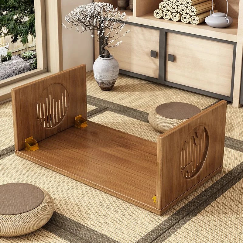 Table Basse Japonaise pliante en Bambou Naturel, véritable bois style Tatami, petite table de thé basse pour sol et coin fenêtre.
