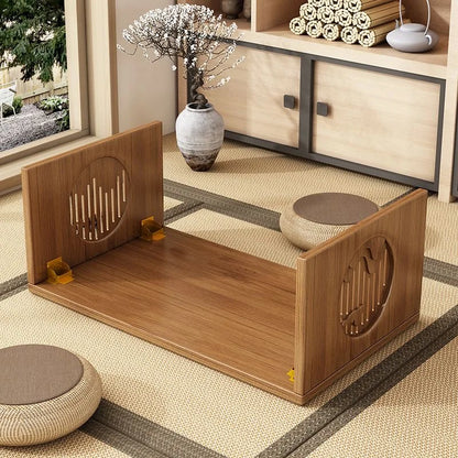 Table Basse Japonaise pliante en Bambou Naturel, véritable bois style Tatami, petite table de thé basse pour sol et coin fenêtre.