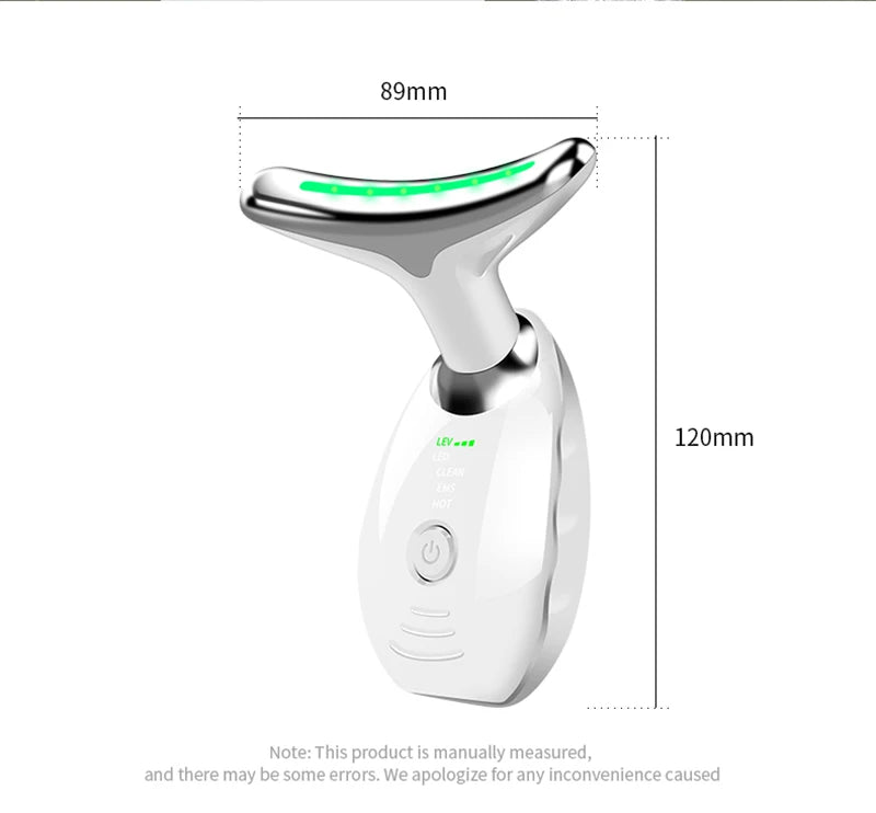 Appareil de beauté électrique à microcourants anti-rides avec LED photonique pour le visage et le cou, masseur EMS chauffant pour lifter et raffermir la peau.