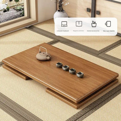 Table Basse Japonaise pliante en Bambou Naturel, véritable bois style Tatami, petite table de thé basse pour sol et coin fenêtre.