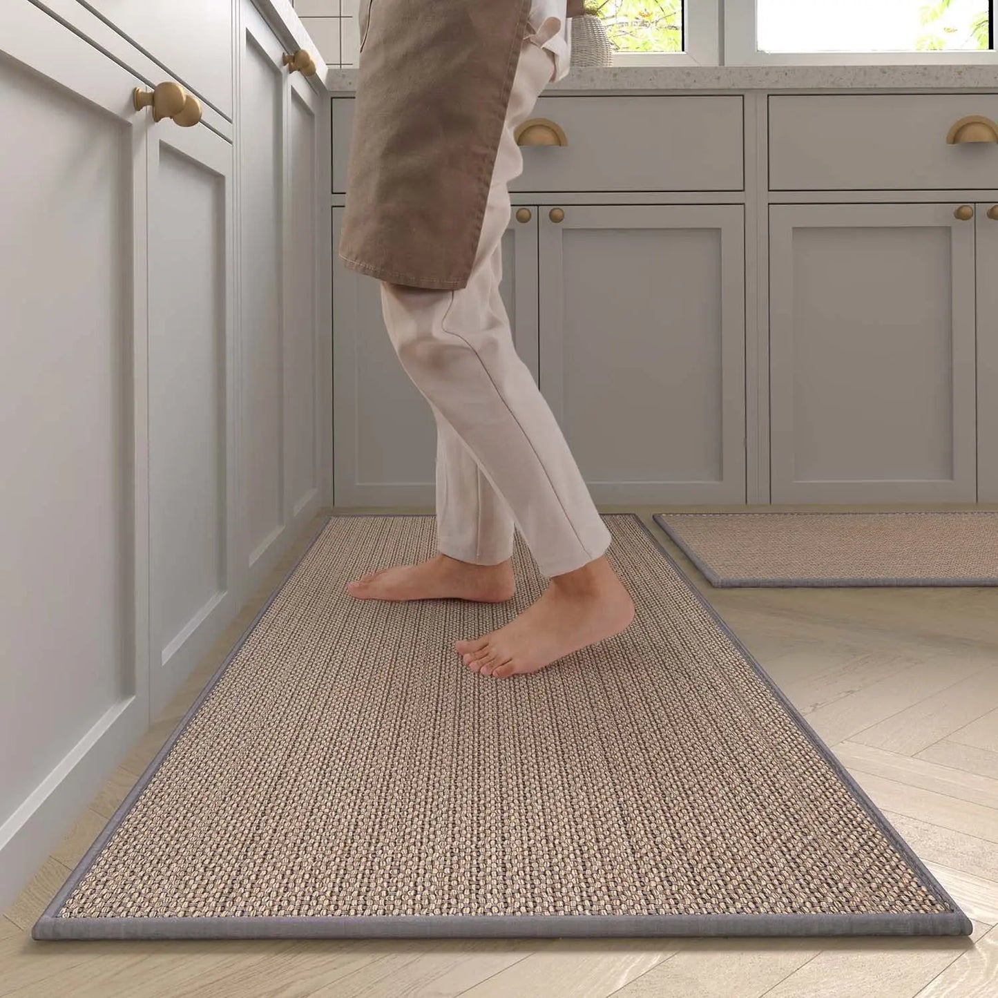 Tapis de cuisine lavable et antidérapant effet sisal, tapis de couloir imitation tissé avec dessous en caoutchouc naturel.