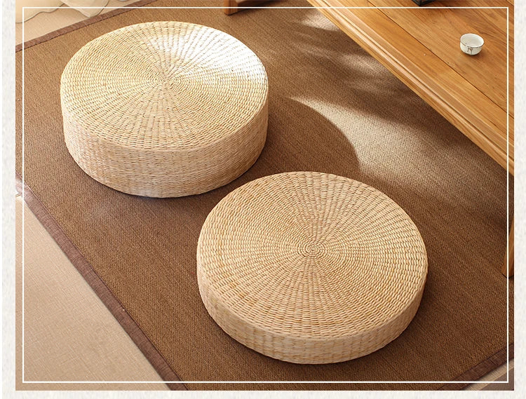 Pouf Géant de sol-Tatami en Rotin Naturel Style japonais
