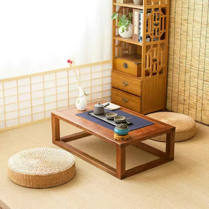 Pouf rond en paille naturelle tressée à la main 40 × 40 cm, coussin tatami de sol style japonais, textile de maison.