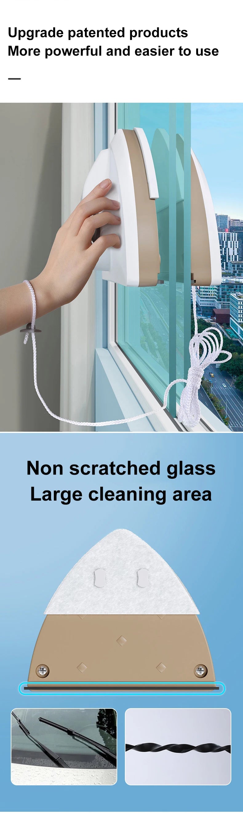 Nouveau outil magnétique de nettoyage de vitres en verre, avec évacuation de l’eau, raclette double couche, nettoyeur spécial fenêtres pour usage domestique.