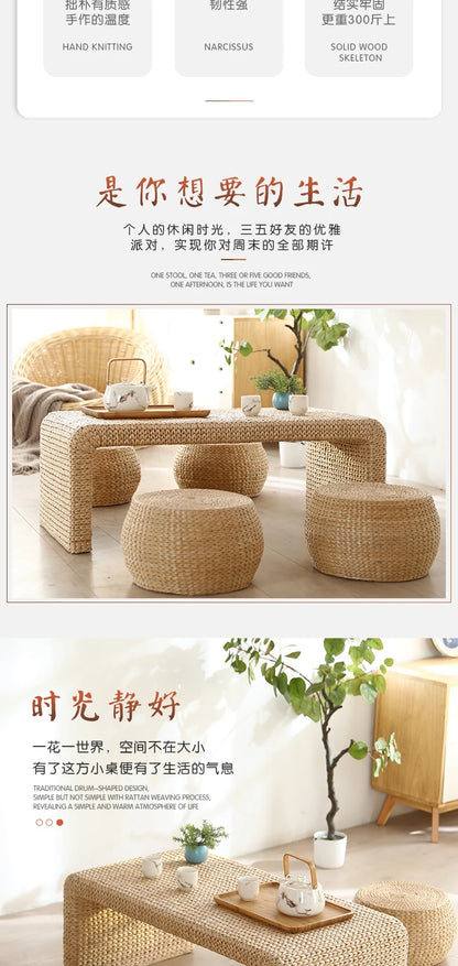 Table basse Japonaise en Rotin Naturel – design minimaliste et Bohème