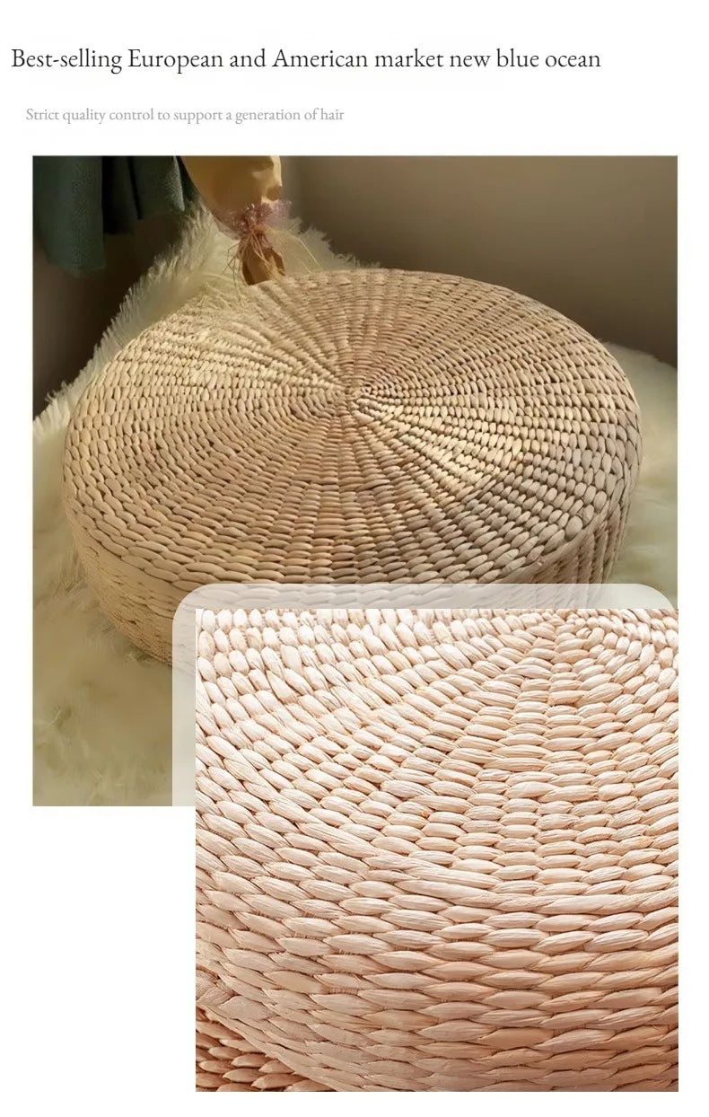Pouf Tatami "Koyoto"- Paille Tressée, Confort Naturel