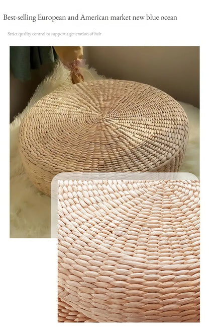 Pouf Tatami "Koyoto"- Paille Tressée, Confort Naturel
