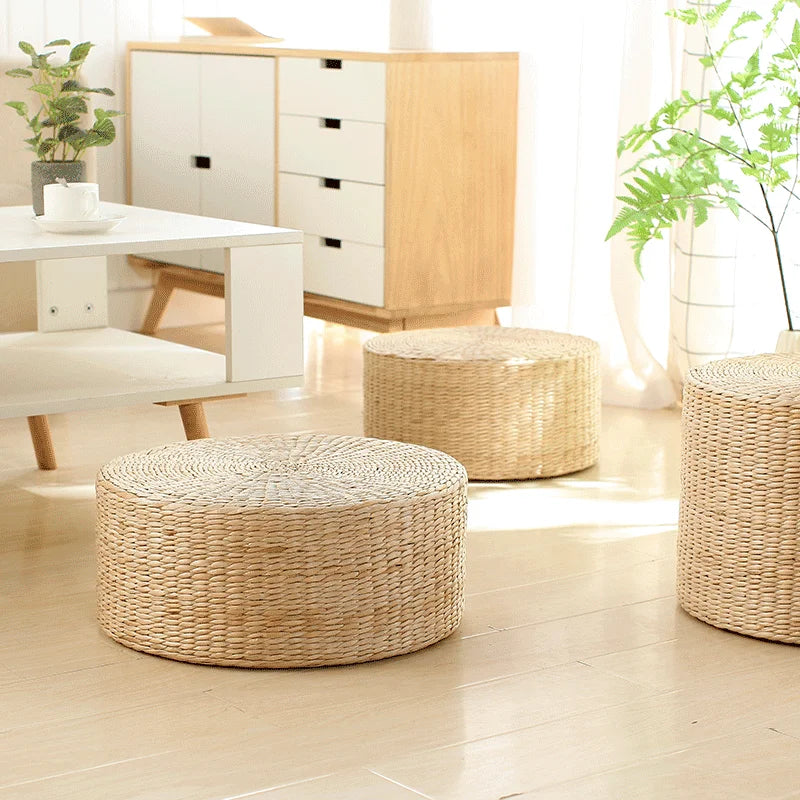 Pouf Géant de sol-Tatami en Rotin Naturel Style japonais