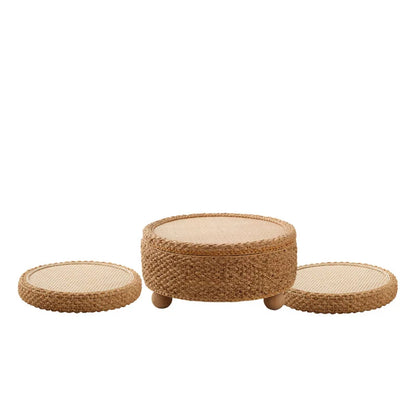 Table basse tressée en fibre végétale, mobilier moderne, table de thé tatami, table d’appoint pour salon et canapé, plateforme à thé créative avec rangement rond.