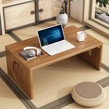 Table Basse Japonaise pliante en Bambou Naturel, véritable bois style Tatami, petite table de thé basse pour sol et coin fenêtre.