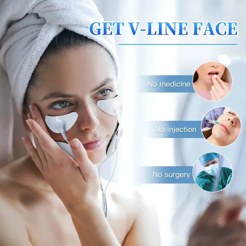 Masseur visage et contour des yeux EMS, appareil de beauté raffermissant anti-rides, anti-cernes, affinant du menton et sculptant du visage en V pour les soins de la peau.
