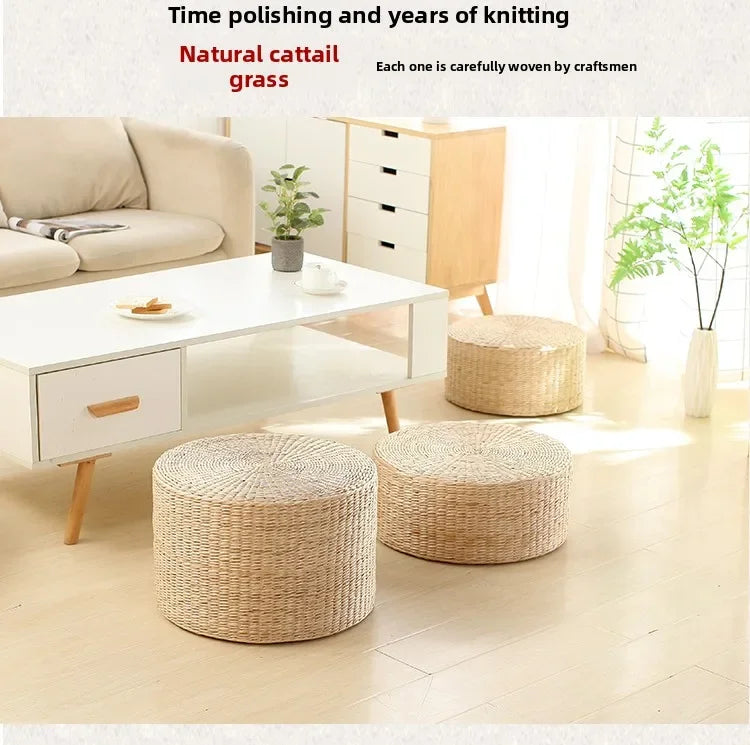 Pouf Géant de sol-Tatami en Rotin Naturel Style japonais