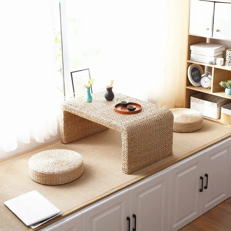 Table basse Japonaise en Rotin Naturel – design minimaliste et Bohème