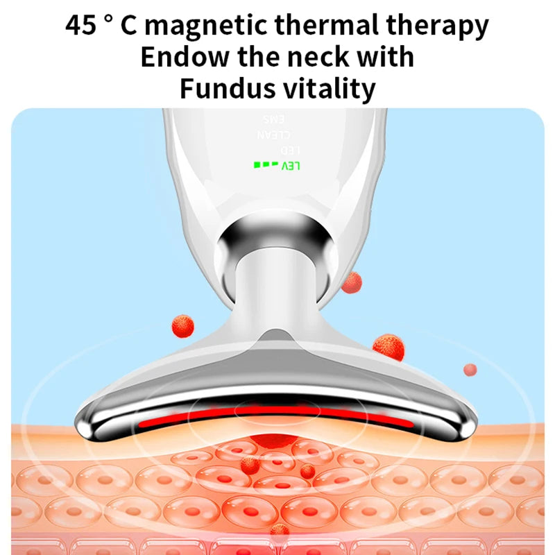 Appareil de beauté électrique à microcourants anti-rides avec LED photonique pour le visage et le cou, masseur EMS chauffant pour lifter et raffermir la peau.