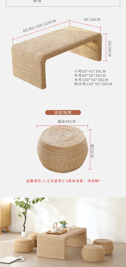 Table basse Japonaise en Rotin Naturel – design minimaliste et Bohème