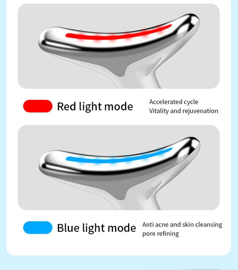 Appareil de beauté électrique à microcourants anti-rides avec LED photonique pour le visage et le cou, masseur EMS chauffant pour lifter et raffermir la peau.
