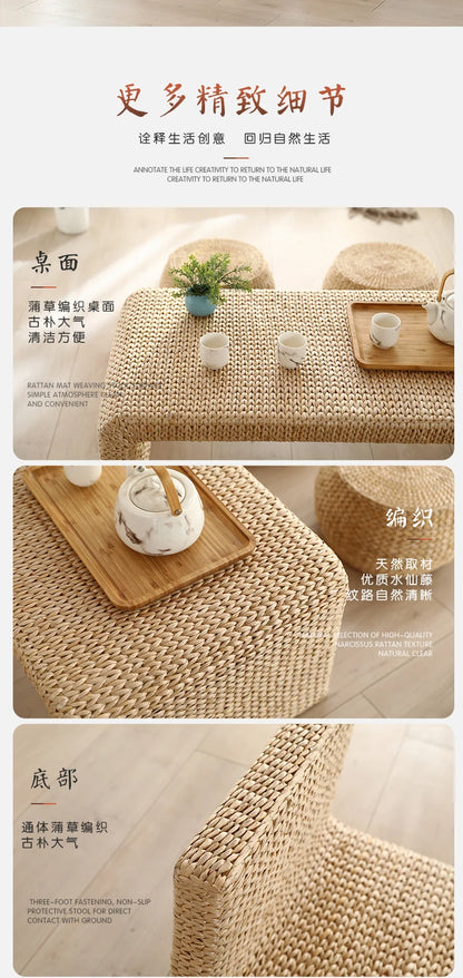 Table basse Japonaise en Rotin Naturel – design minimaliste et Bohème