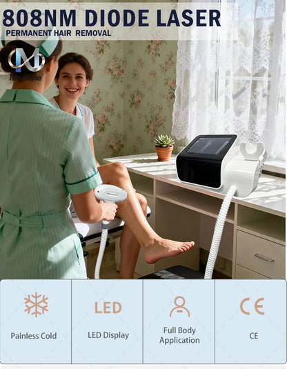 Appareil professionnel mini d’épilation laser à diode 4000 W, haute puissance, longueurs d’onde 755 nm, 808 nm et 1064 nm, indolore, épilation permanente, avec poignée de refroidissement type Alexandrite.