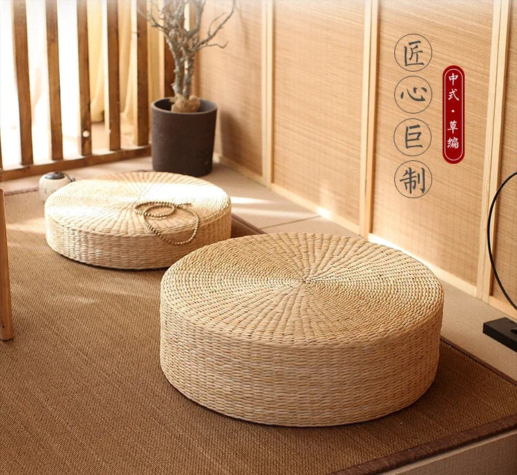 Pouf Géant de sol-Tatami en Rotin Naturel Style japonais