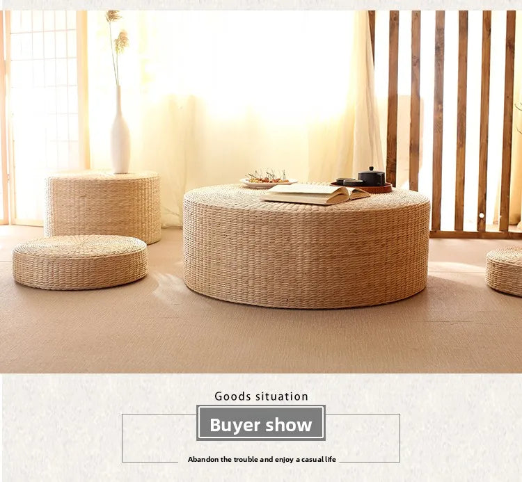 Pouf Géant de sol-Tatami en Rotin Naturel Style japonais