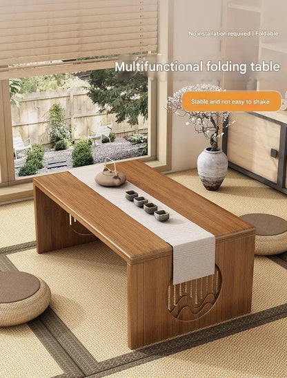 Table Basse Japonaise pliante en Bambou Naturel, véritable bois style Tatami, petite table de thé basse pour sol et coin fenêtre.