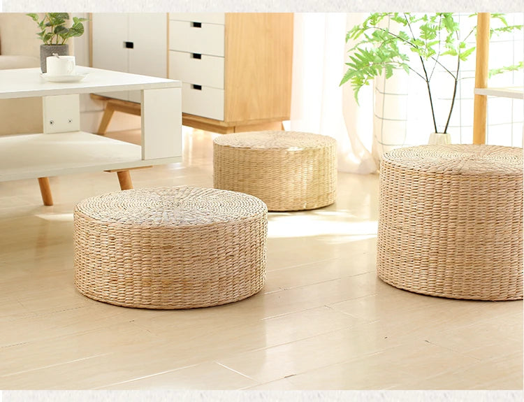 Pouf Géant de sol-Tatami en Rotin Naturel Style japonais