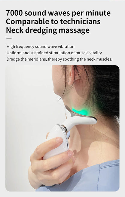 Appareil de beauté électrique à microcourants anti-rides avec LED photonique pour le visage et le cou, masseur EMS chauffant pour lifter et raffermir la peau.