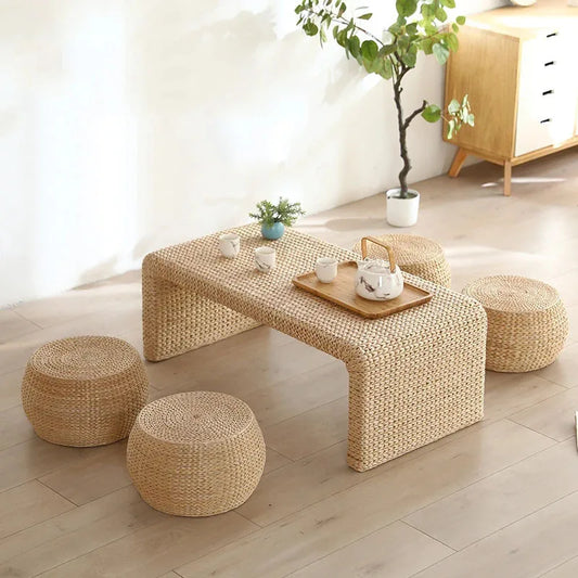 Table basse Japonaise en Rotin Naturel – design minimaliste et Bohème