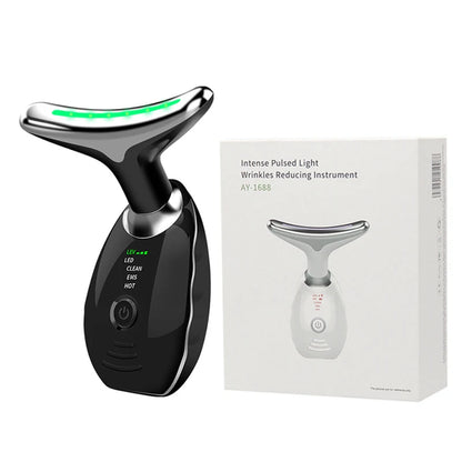 Appareil de beauté électrique à microcourants anti-rides avec LED photonique pour le visage et le cou, masseur EMS chauffant pour lifter et raffermir la peau.