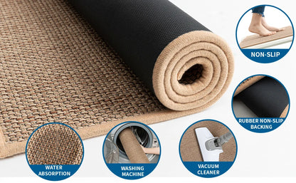 Tapis de cuisine lavable et antidérapant effet sisal, tapis de couloir imitation tissé avec dessous en caoutchouc naturel.