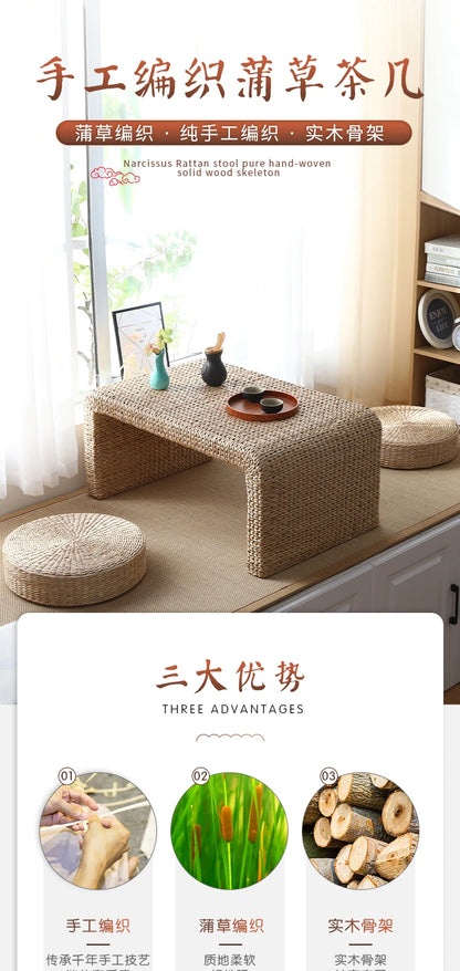 Table basse Japonaise en Rotin Naturel – design minimaliste et Bohème