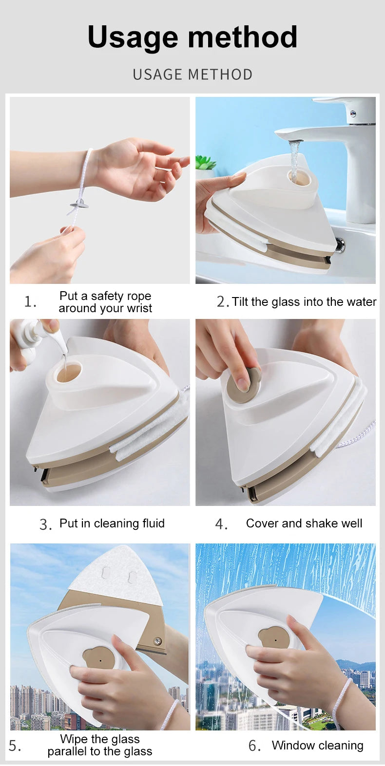 Nouveau outil magnétique de nettoyage de vitres en verre, avec évacuation de l’eau, raclette double couche, nettoyeur spécial fenêtres pour usage domestique.