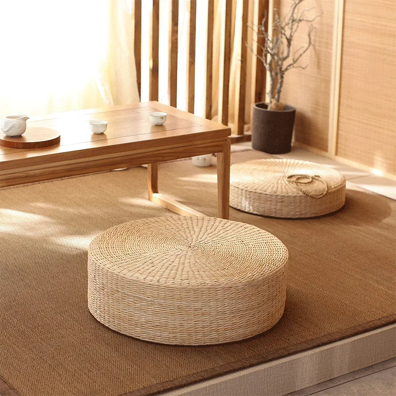 Pouf Géant de sol-Tatami en Rotin Naturel Style japonais