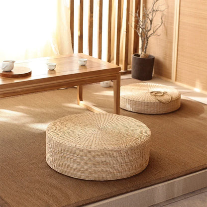 Pouf Géant de sol-Tatami en Rotin Naturel Style japonais