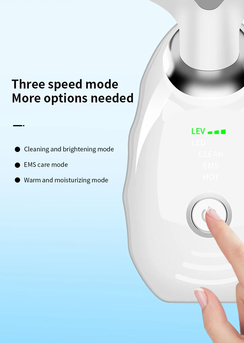 Appareil de beauté électrique à microcourants anti-rides avec LED photonique pour le visage et le cou, masseur EMS chauffant pour lifter et raffermir la peau.