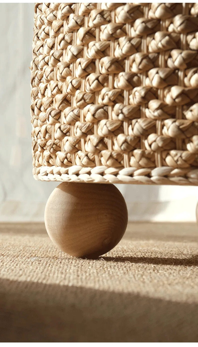 Table basse tressée en fibre végétale, mobilier moderne, table de thé tatami, table d’appoint pour salon et canapé, plateforme à thé créative avec rangement rond.