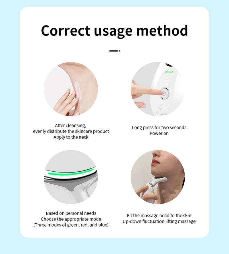 Appareil de beauté électrique à microcourants anti-rides avec LED photonique pour le visage et le cou, masseur EMS chauffant pour lifter et raffermir la peau.