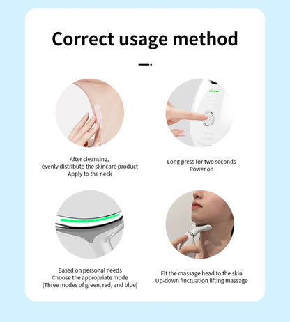 Appareil de beauté électrique à microcourants anti-rides avec LED photonique pour le visage et le cou, masseur EMS chauffant pour lifter et raffermir la peau.