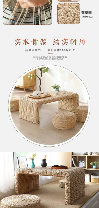 Table basse Japonaise en Rotin Naturel – design minimaliste et Bohème