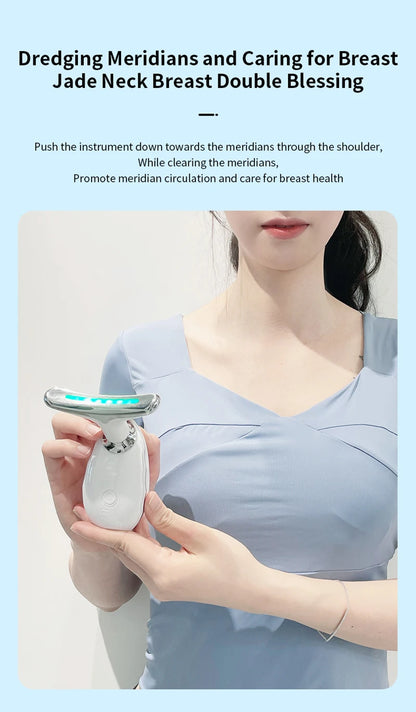 Appareil de beauté électrique à microcourants anti-rides avec LED photonique pour le visage et le cou, masseur EMS chauffant pour lifter et raffermir la peau.