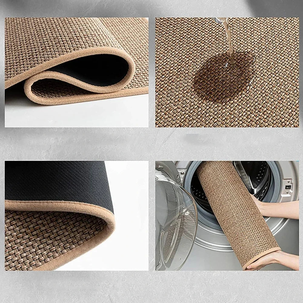 Tapis de cuisine lavable et antidérapant effet sisal, tapis de couloir imitation tissé avec dessous en caoutchouc naturel.